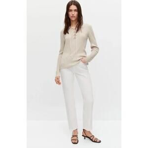 Massimo Dutti Jeans Cream White Slim Straight Ankle Crop Mid Rise Classic US 6